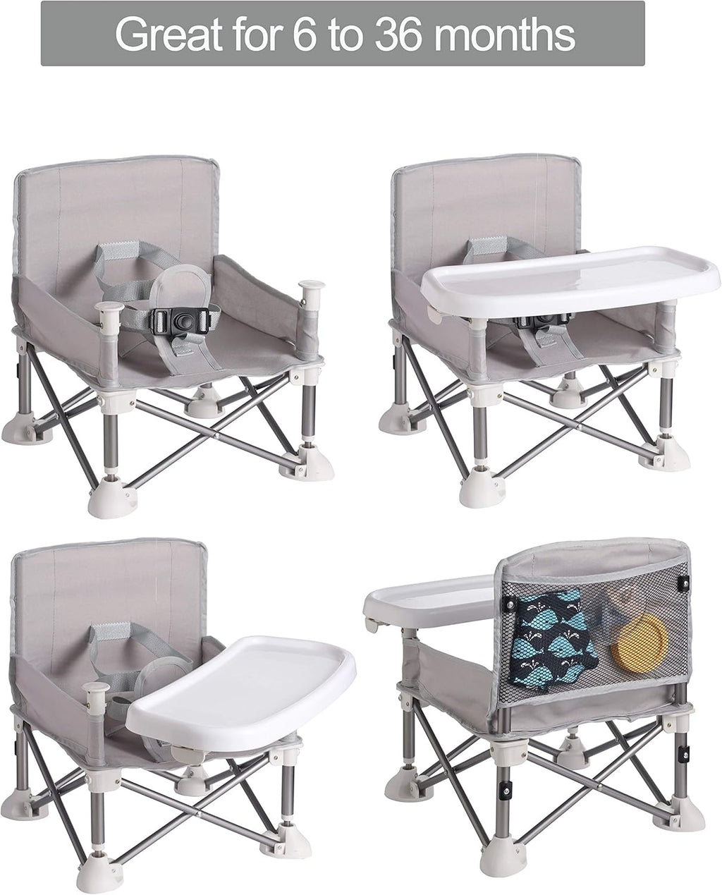Baby Booster Seat Highchair Portable Seat Chair| Compact Fold with Straps for Indoor/Outdoor Use| Great for Camping Beach Lawn |Toddlers Kids Boys Girls (Neutral) baby  chair