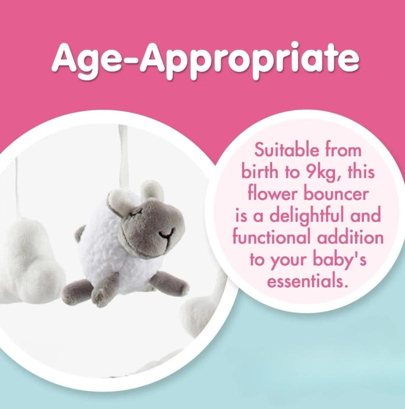 Portable Newborn Baby Bouncer Rocker, Grey Lamb Design Infant Soothing Seat with Soft Cushion, Music & Vibration Function for Baby Infants