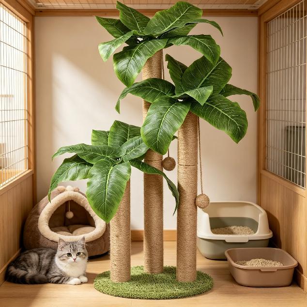 Cat Scratching Post,Cat Scratcher Tree with 3 Scratching Poles & 2 Interactive Dangling Balls,Cats Scratching Posts for Indoor Kitten & Adult Cats (Banana Tree)