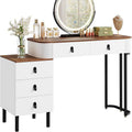 Dressing Table Vanity Desk with 3‑Colour Dimmable LED Swivel Mirror, 100×40cm Makeup Table with 5 Drawers & Removable Side Cabinet for Bedroom