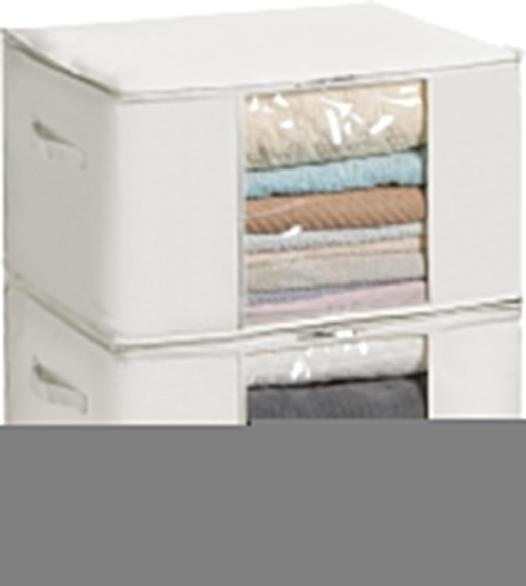 Large Storage Bags with Zip and Clear Window, Cotton Blended Fabric Storage Containers for Seasonal Clothes and Bedding, 60x40x35 cm, 2-Pack, Beige