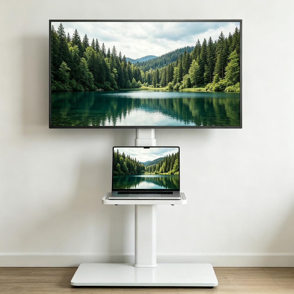 Universal Floor TV Stand with Mount, 70° Swivel, Height Adjustment, Space-Saving Design for Most 27-65 Inch LCD/LED/OLED TVs [Plus A Free Gift]
