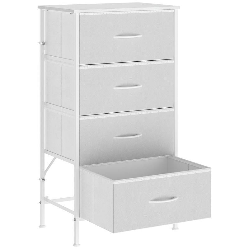 4-Drawer Dresser, Tall Fabric Storage Tower with Sturdy Metal Frame & Wooden Top, Modern Chest of Drawers Organizer Unit for Bedroom, Living Room, Closet, Hallway - Light