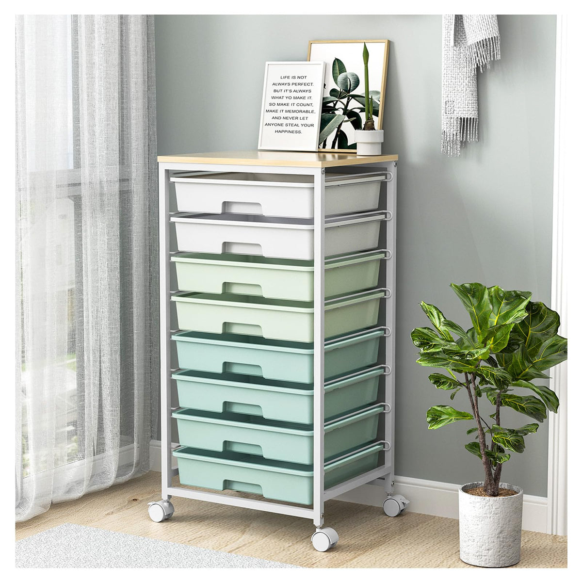 Multipurpose 8 Drawer Rolling Storage Trolley, Mobile Plastic Drawer Organizer Cart with Lockable Wheels, Versatile Utility Storage Unit for Home, Bedroom, Classroom and Beauty Salon