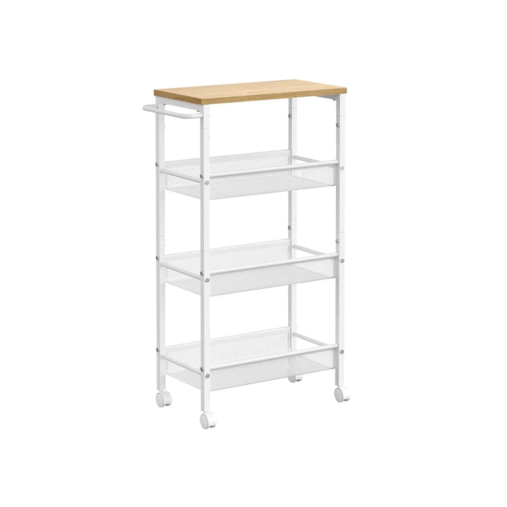 VASAGLE 4-Tier Trolley, Space-Saving Kitchen Cart with Wheels, Steel Frame, Handle, Slim StorageTrolley for Small Spaces, 22 x 45.5 x 77 cm, Kitchen Bathroom Living Room Studio Organiser Racks
