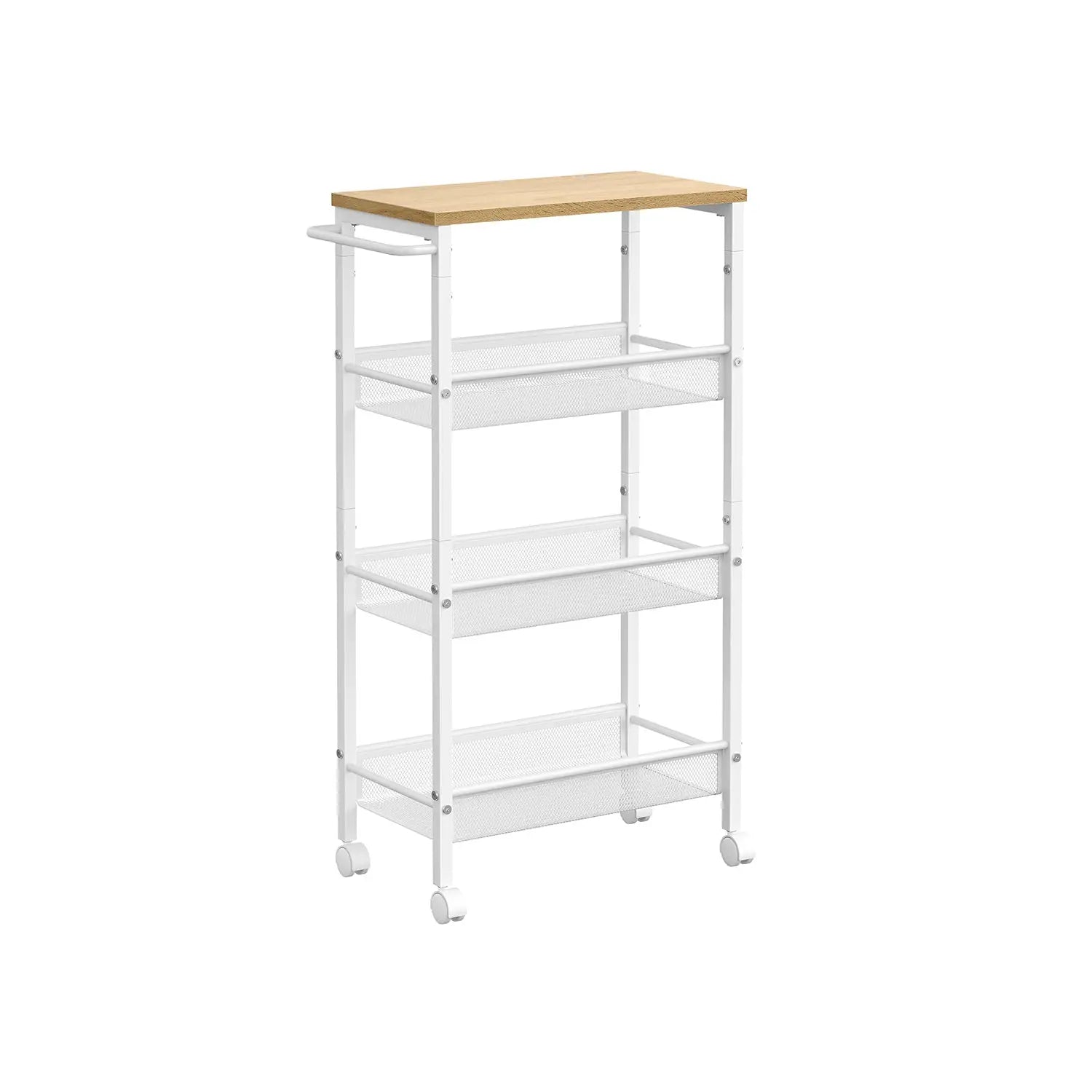 VASAGLE 4-Tier Trolley, Space-Saving Kitchen Cart with Wheels, Steel Frame, Handle, Slim StorageTrolley for Small Spaces, 22 x 45.5 x 77 cm, Kitchen Bathroom Living Room Studio Organiser Racks
