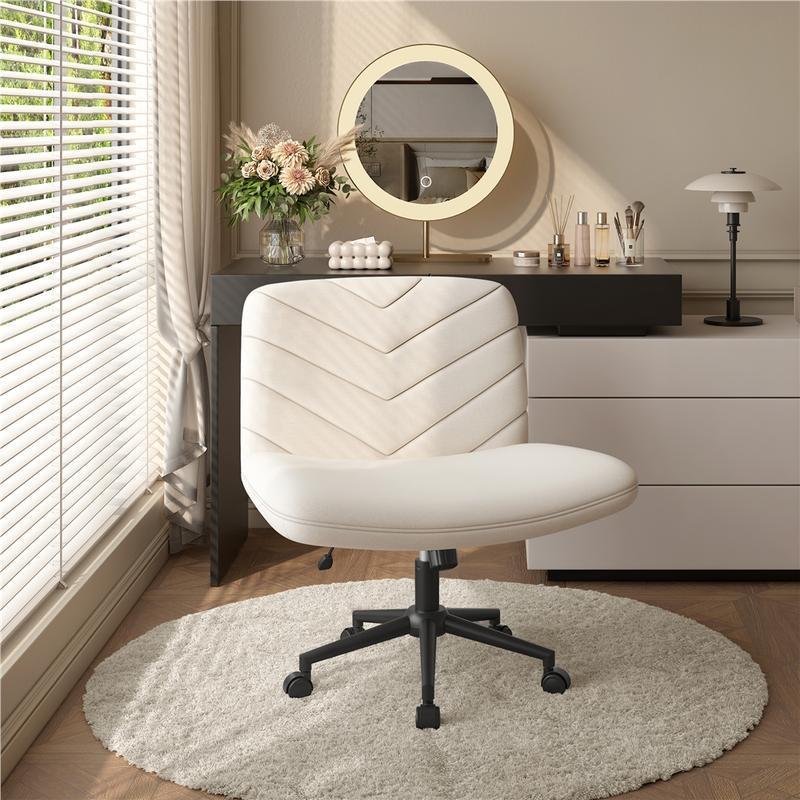 Armless Wide Seat Swivel Desk Chair, Adjustable Height Criss Cross Office Chair, Mid-Back Comfortable Vanity Task Chair for Home Office, Study, Work & Makeup
