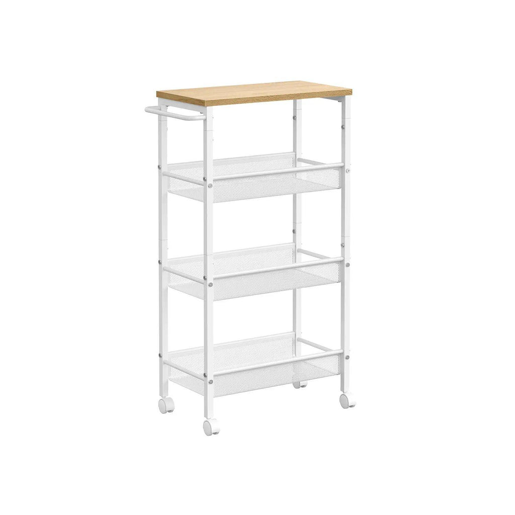 4‑Tier Slim Rolling Storage Trolley Cart, Space‑Saving Utility Organiser Rack with Wheels & Handle, Sturdy Steel Frame Storage Shelf for Small Spaces, Kitchen, Bathroom, Living Room, Studio Apartment