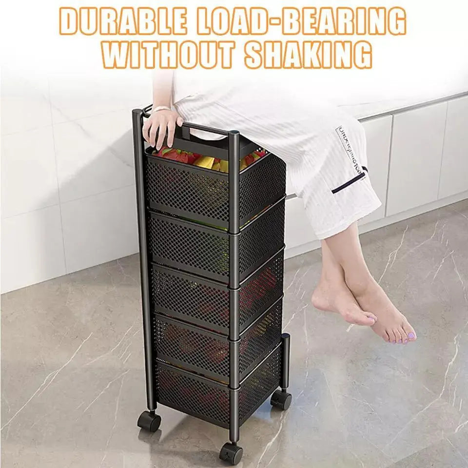 6 Tier Kitchen Rotating Storage Trolley Cart Utility Vegetable Mobile Shelf Rack Organizer ,Rack carts with Drawers moveable Basket Metal organizer