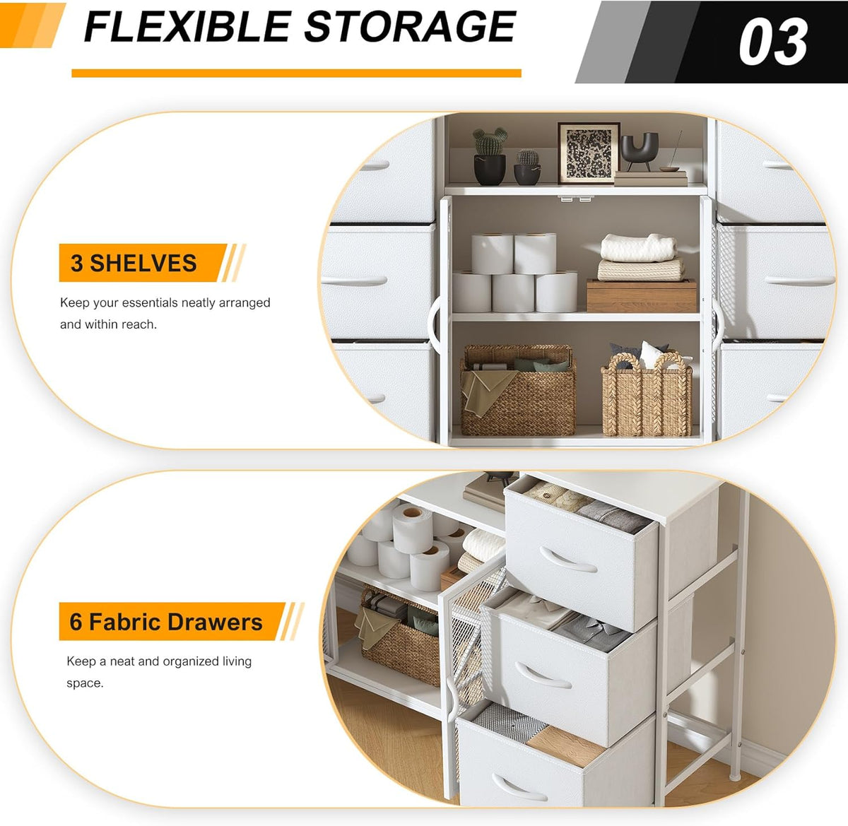 Fabric Storage Dresser with 6 Drawers, Sturdy Metal Frame Organizer Chest, Wooden Top & Mesh Cabinet Design, Versatile Home Furniture for Bedroom Living Room Hallway Entryway
