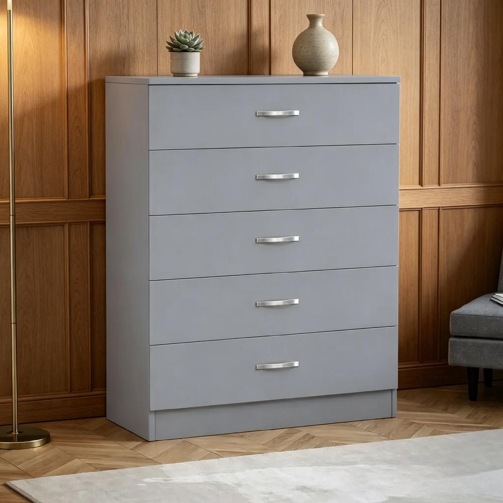 Modern 5 Drawer Chest for Bedroom, Tall Dresser Unit with Metal Handles and Ample Storage [Plus A Free Gift]