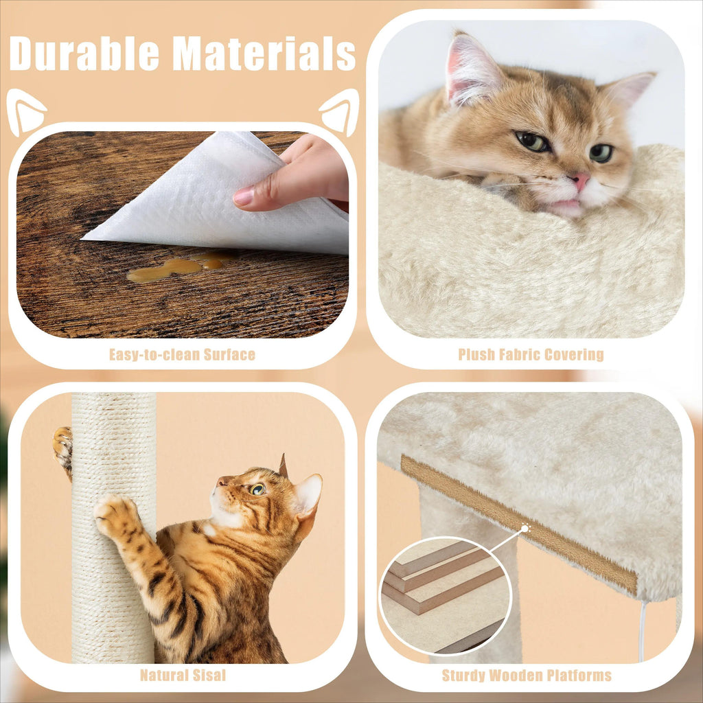 Cat Tree Tower with Hidden Litter Box Enclosure, All‑in‑One Wooden Cat Furniture for Indoor Large Cats, Kitty Washroom Cabinet with Condo, Hammock, Sisal Scratching Posts, Top Perch Platform, Multi‑Level Pet Kitten House