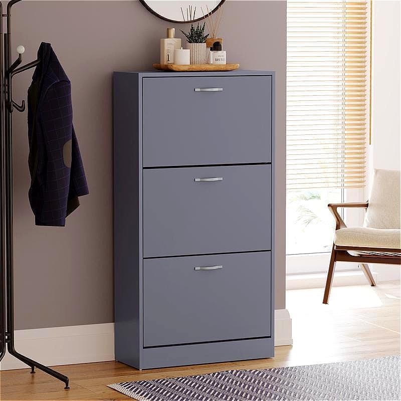 3 Drawer Shoe Cabinet Cupboard Storage Organiser Pull-Down Wooden Hallway Furniture Unit with Stainless Steel Handles Compact Durable Space-Saving Racks