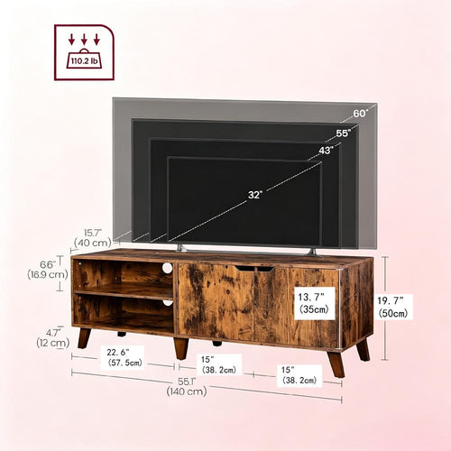 140cm TV Cabinet with 2 Doors and Adjustable Shelves, Media Console for TVs up to 60 Inches, Entertainment Stand for Living Room, Dining Room, Bedroom [Plus A Free Gift]
