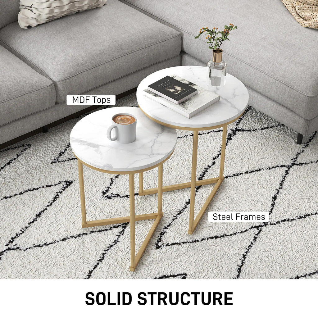 Round Nesting Coffee Table Set of 2, Modern Space-Saving Side Tables with Sturdy Metal Frame for Living Room, Bedroom, Small Apartment [Plus A Free Gift]