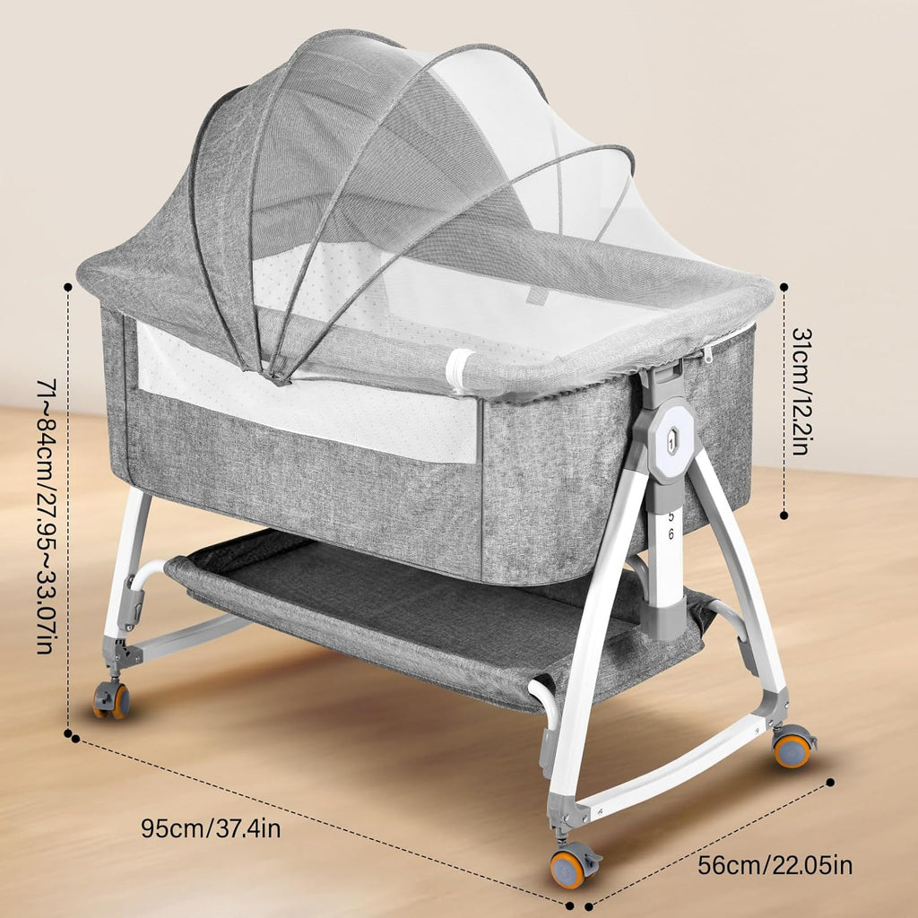 Portable Newborn Bassinet Cot - Adjustable Height Baby Bedside Sleeper with Storage Bag Mosquito Net & Mattress Foldable Travel Crib for Infant [Plus A Free Gift]