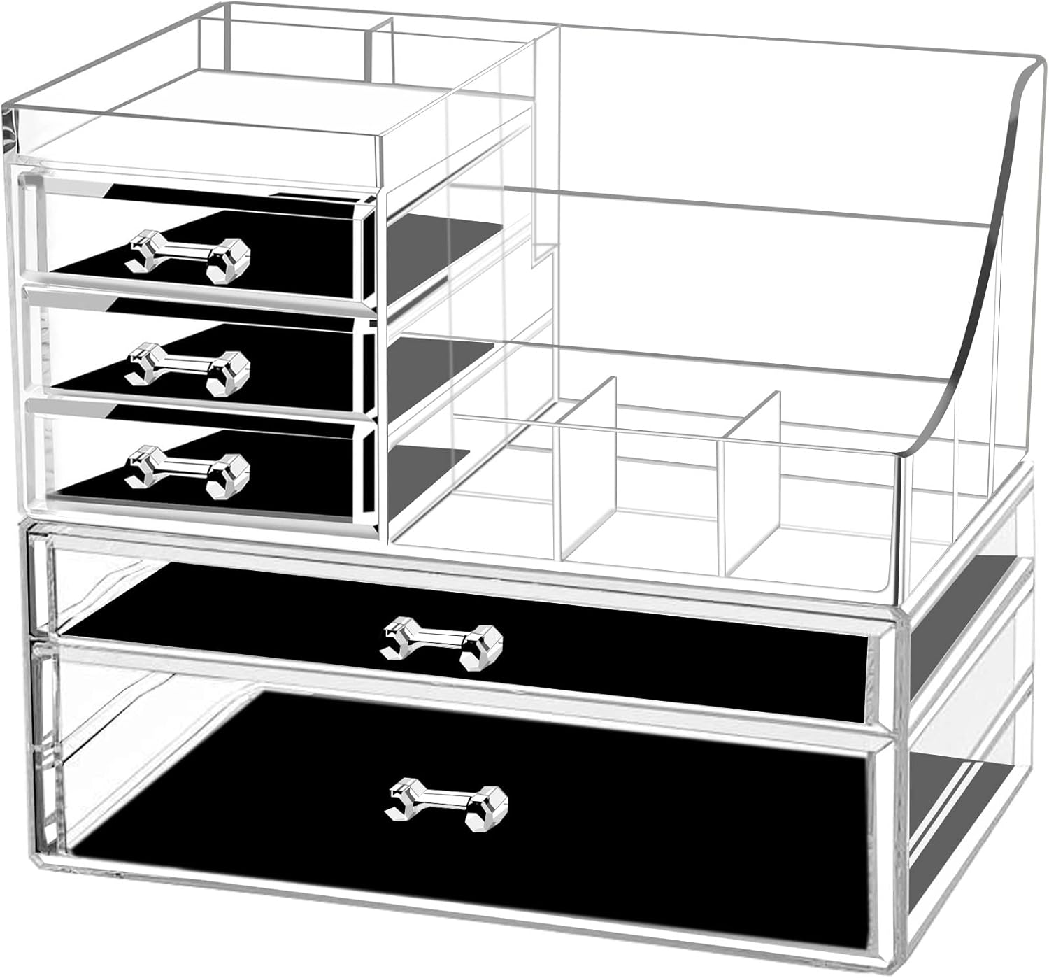 Clear Makeup Organizer With Drawers,Stackable Cosmetic Storage Display Case for Vanity,Bathroom Counter or Dresser,Countertop Holder for Lipstick,Brushes,Lotions,Eyeshadow,Nail Polish and Jewelry