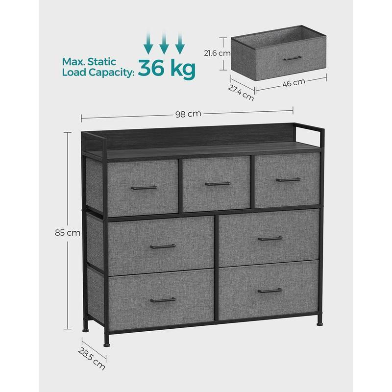 7-Drawer Fabric Storage Dresser, Sturdy Metal Frame Chest of Drawers Organizer with Wooden Top & Soft Handles, Easy Assembly Bedroom Cabinet, Multi-Purpose Storage Unit for Entryway, Hallway, Children Room, Nursery, Living Room & Household Organization