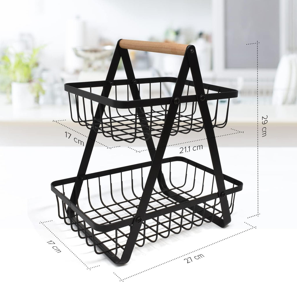 Fruit Basket 2 Tier Countertop Metal Fruit Rack and Vegetable Stand Keeps Fruit and Vegetable Fresh, Fruit Baskets for Kitchens