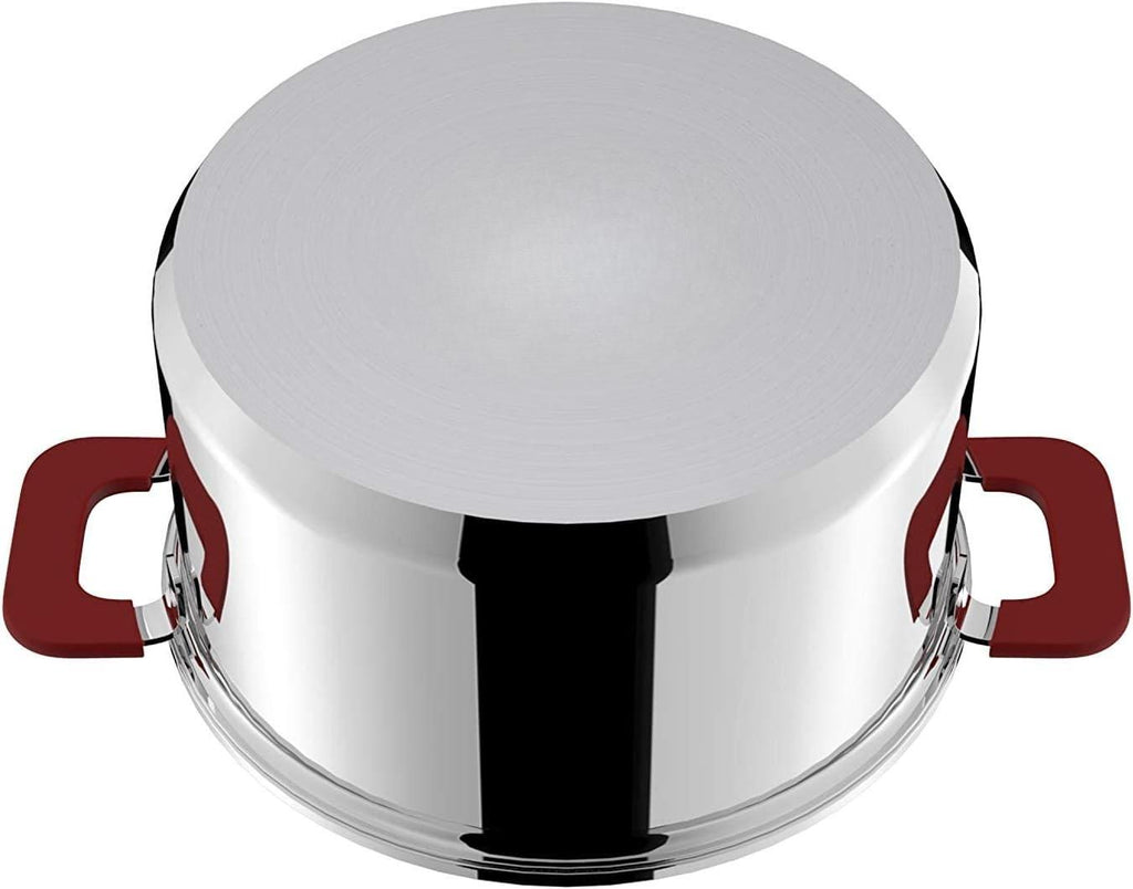 Basics 3‑Piece Stainless Steel Stackable Casserole Cookware Set, Induction Pots with Vented Lids & Soft‑Touch Handles, Dishwasher & Oven‑Safe, 16/20/24 cm