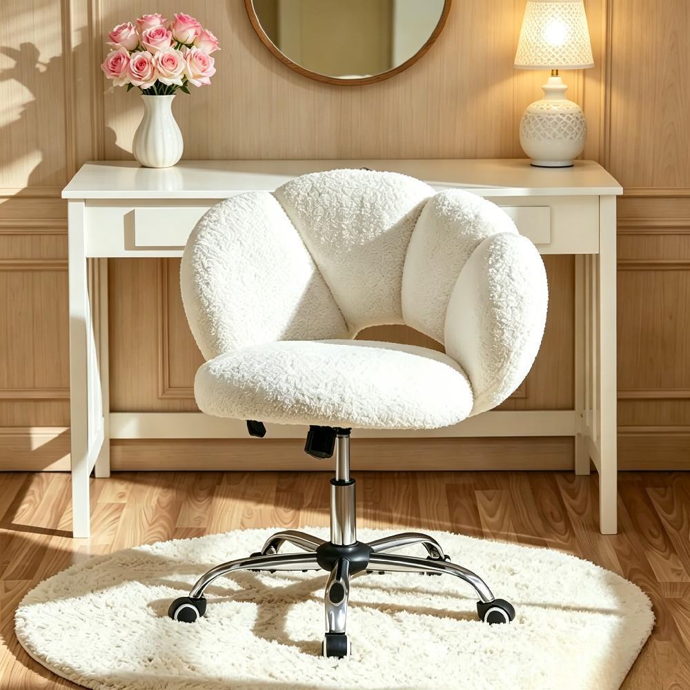 Upholstered Swivel Vanity Chair with Wheels, Cloud-Shaped Adjustable Height Desk Seat for Home Office, Bedroom, Dorm Living Room [Plus A Free Gift]