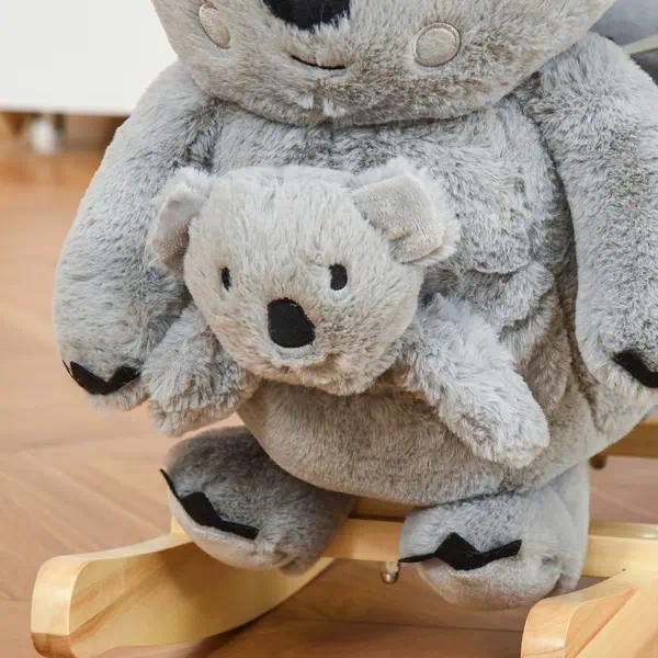 Cute Koala Toddler Rocking Animal Toy, Plush Ride‑On Rocker Chair with Sound & Detachable Puppet, Anti‑Tip Solid Wood Base with Safety Harness for Kids 18‑36 Months, Bedroom Play Gift
