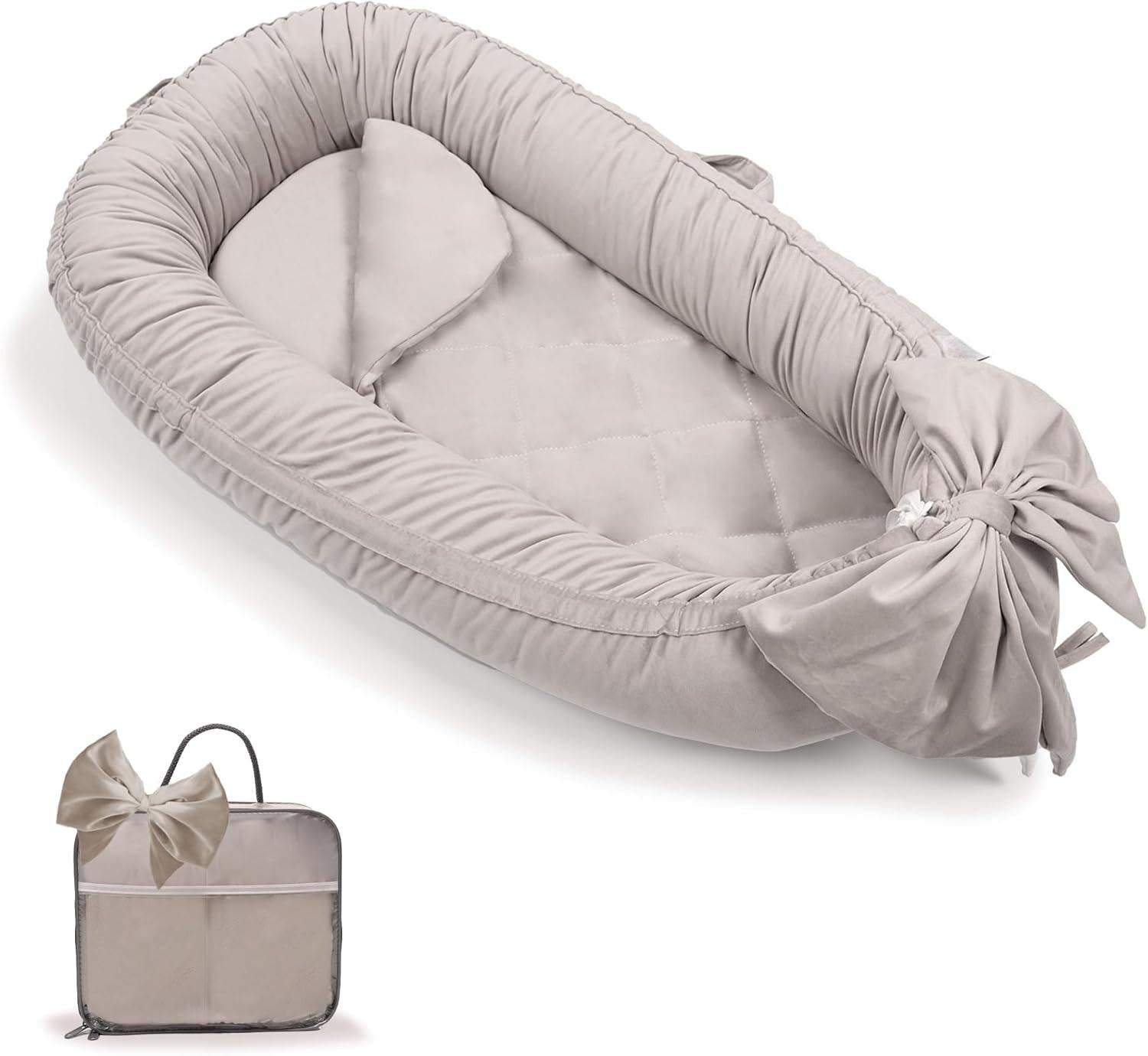 Portable Newborn Bassinet Cot – Soft Breathable Baby Nest Sleeper for Travel & Home, Baby Essentials for Infant 0-12 Months (Cream) [Plus A Free Gift]