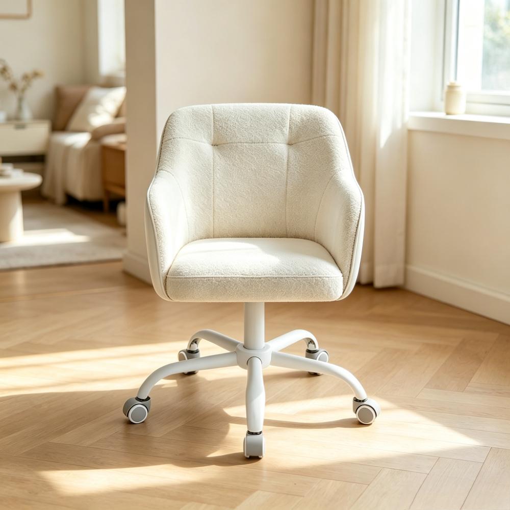 Adjustable Height Swivel Chair with Armrests, 110kg Load Capacity, Cotton-Linen Fabric, Multi-Purpose Office Chair for Home Office Study Bedroom Makeup Vanity [Plus A Free Gift]