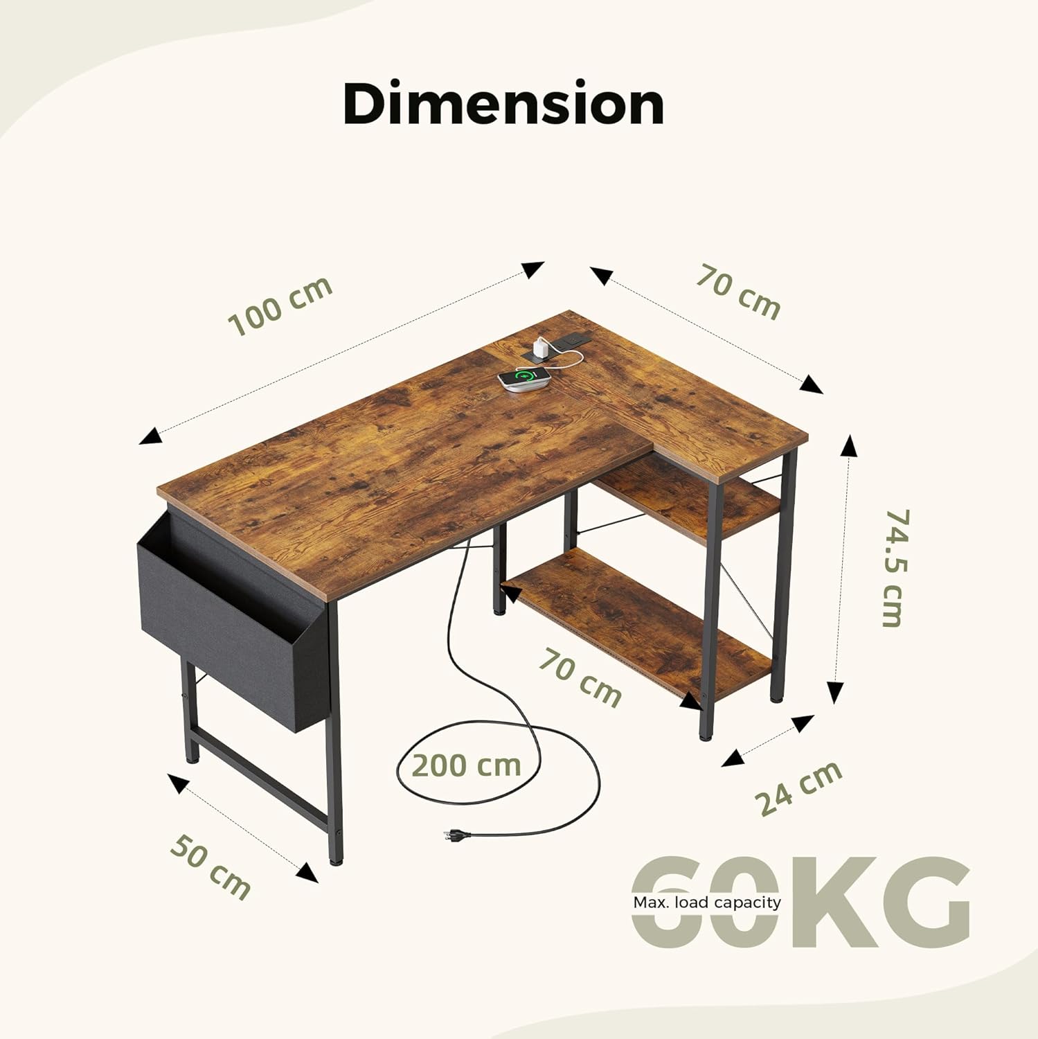 L Shaped Desk, 100 cm Corner Gaming Desk for Home Office, Computer Desk Sturdy Writing Workstation for Small Space, Easy to Assemble, Black