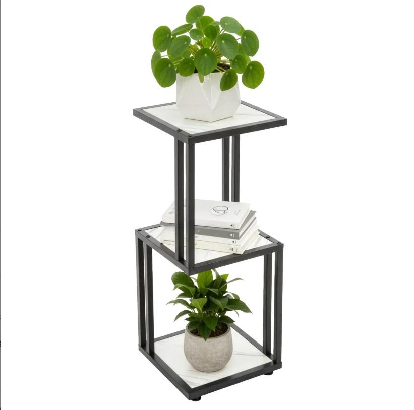 Modern Ladder Plant Stand, 3/4/5 Tier Wood & Metal Vertical Flower Pot Holder, Freestanding Display Shelf for Indoor Outdoor Home Living Room Patio Garden