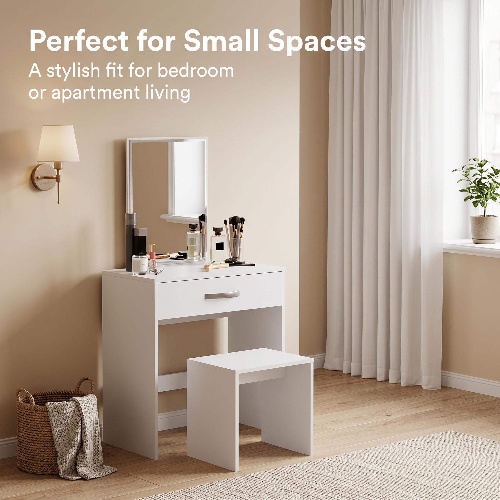 Dressing Table 1 Drawer Mirror & Stool Bedroom Set Makeup Vanity Cosmetics Storage Desk Dresser Furniture