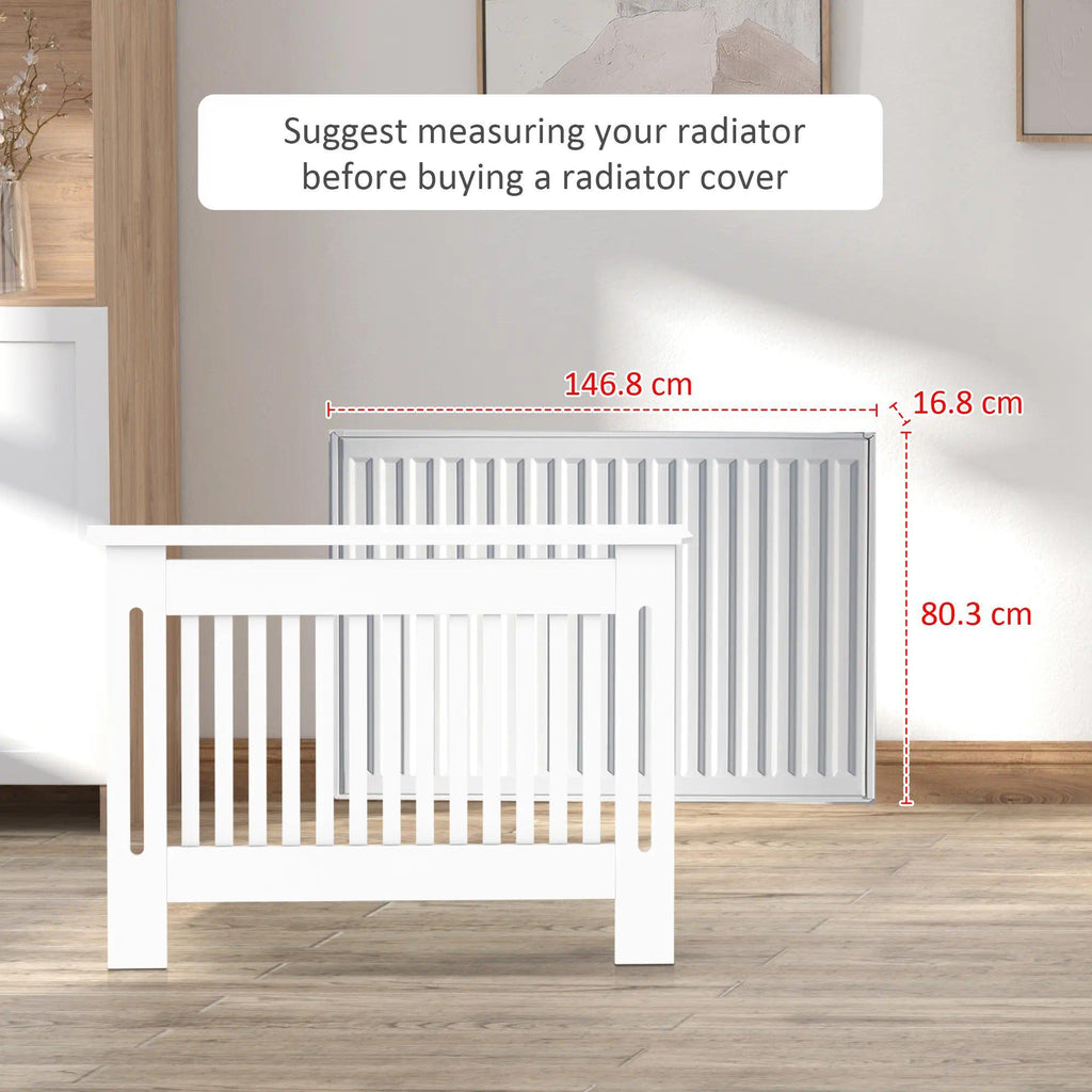 White Slatted Radiator Cover Cabinet – MDF Lined Grill, 152x19x81cm, Painted Finish for Living Room Hallway [Plus A Free Gift]