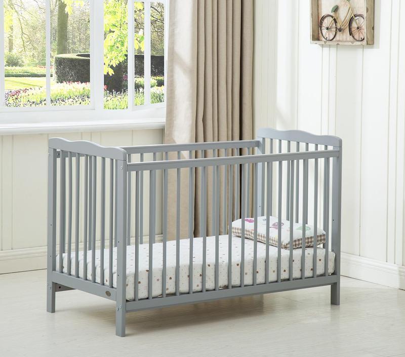 Baby Cot Crib with Waterproof Mattress & Adjustable Height - Grey/White Modern Nursery Bed, Safe Newborn Sleeping Crib [Plus A Free Gift]