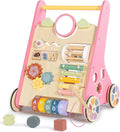 10-in-1 Wooden Toddler Push Walker, Multifunctional Educational Activity Learning Center with Silent Floor-Safe Rubber Wheels, Push-Along Walking Toy for Boys & Girls 12 Months+, Great Baby Gift