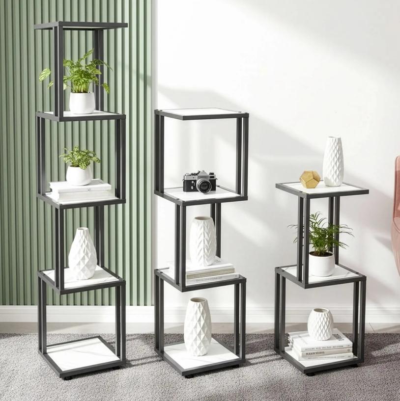 Modern Ladder Plant Stand, 3/4/5 Tier Wood & Metal Vertical Flower Pot Holder, Freestanding Display Shelf for Indoor Outdoor Home Living Room Patio Garden