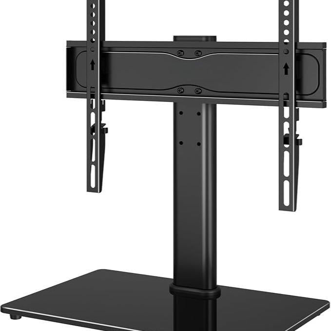 Universal TV Stand for 24–60 Inch LCD LED OLED Plasma TVs, Height Adjustable Table Top Pedestal with Bracket, 8mm Tempered Glass Base, 45kg Load, Max VESA 400x400mm, Cable Management