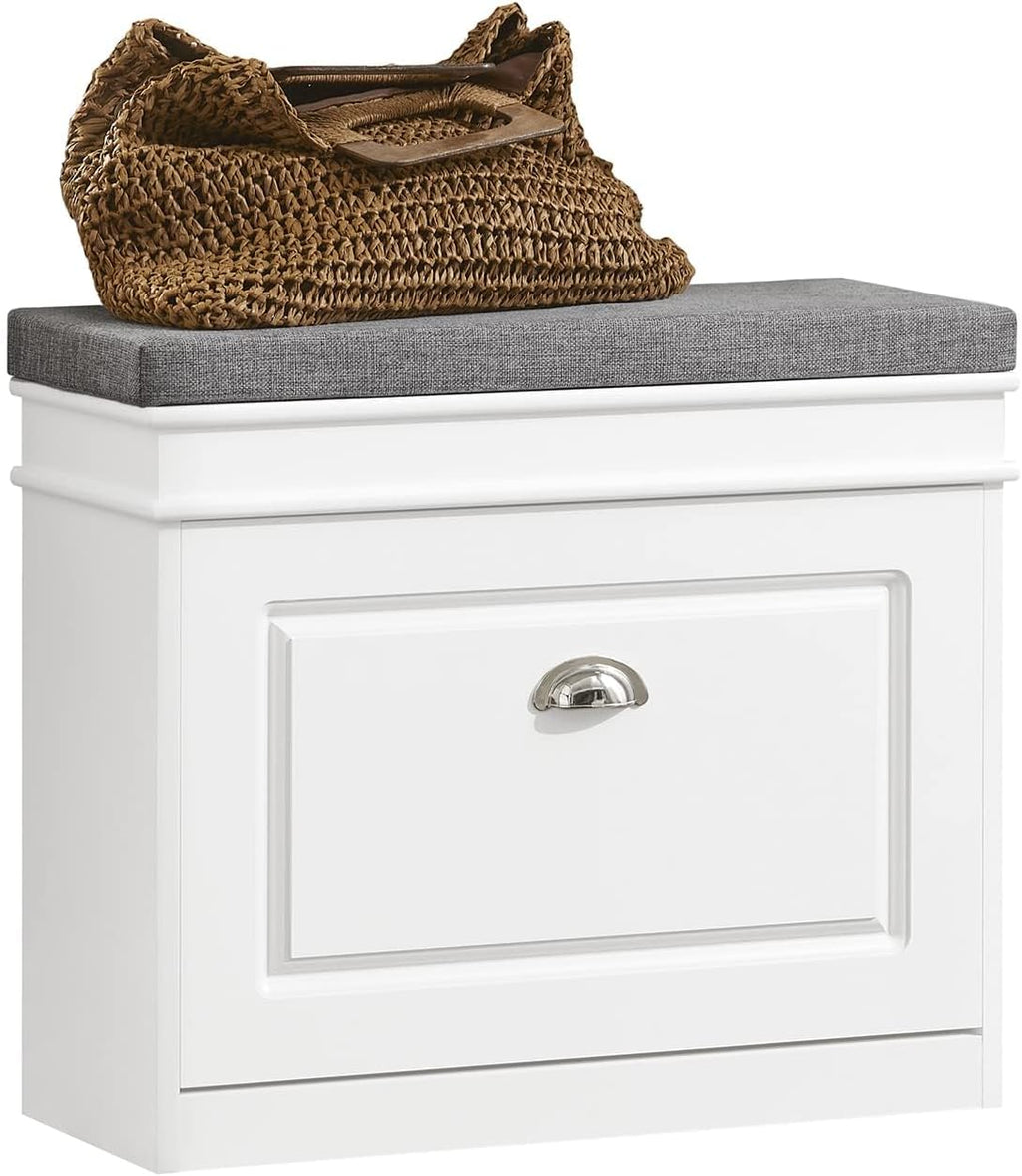 Narrow Flip Drawer Shoe Storage Bench, 2‑Tier Hidden Shoe Rack Cabinet with Removable Padded Seat Cushion, 150kg Heavy‑Duty Load Capacity, Space‑Saving Entryway Organiser for Hallway Bedroom Mudroom, Multiple Colour Options