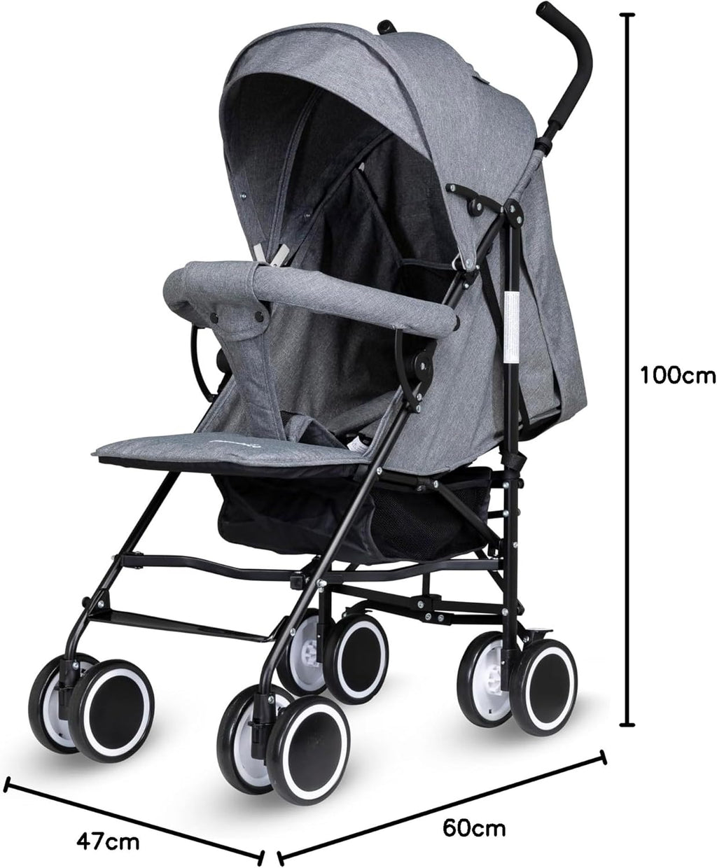One-Hand Fold Lightweight Travel Baby Stroller, Compact Portable Buggy with 3-Point Safety Harness and Shock-Absorbing Wheels for Toddlers 0–36 Months, Black, Cream & Grey Available