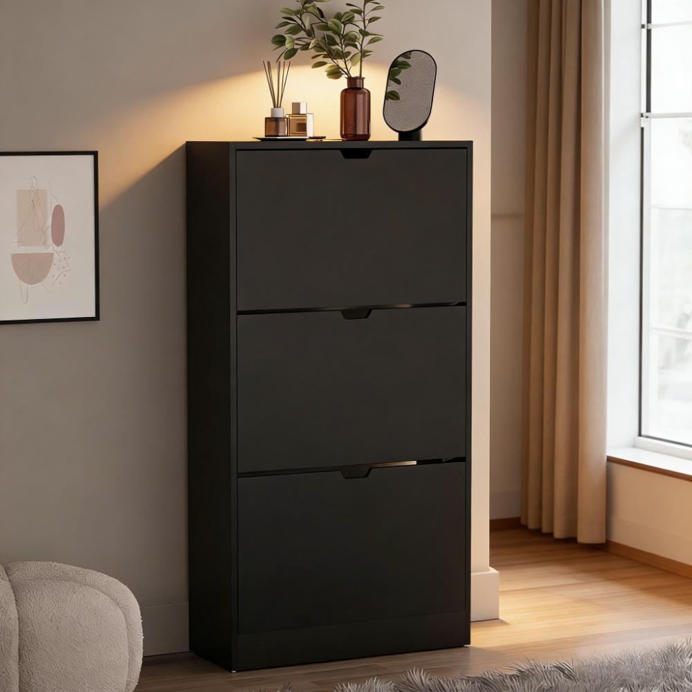 Space Saving 3-Drawer Flip Down Shoe Cabinet for Hallway & Living Room - FSC Certified Eco-Friendly Storage