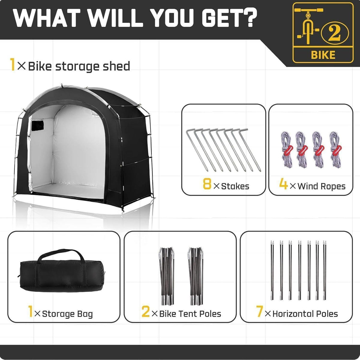 Waterproof & UV-Proof Bike Motorcycle Storage Shelter, Outdoor Steel Frame PE Cover with Zipper Door, Easy Setup