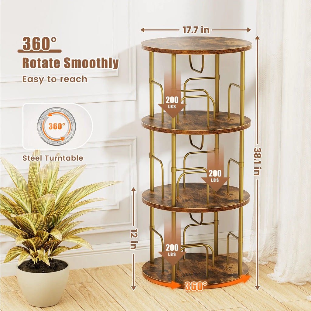 Flycity Rotating Bookshelf,3 Tier -5 Tier Spinning Bookshelf Tower,360° Display Unique Round Bookcase,Floor Standing Corner Revolving Bookshelf Storage Organizer for Home Study Office