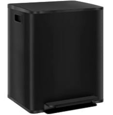 Dual Kitchen Recycling Bin, Stainless Steel Double Pedal Trash Bin with Soft‑Close Lid, Removable Inner Buckets with Handles, 2‑Compartment Sorting Waste Bin for Kitchen, Home, Apartment & Office Use