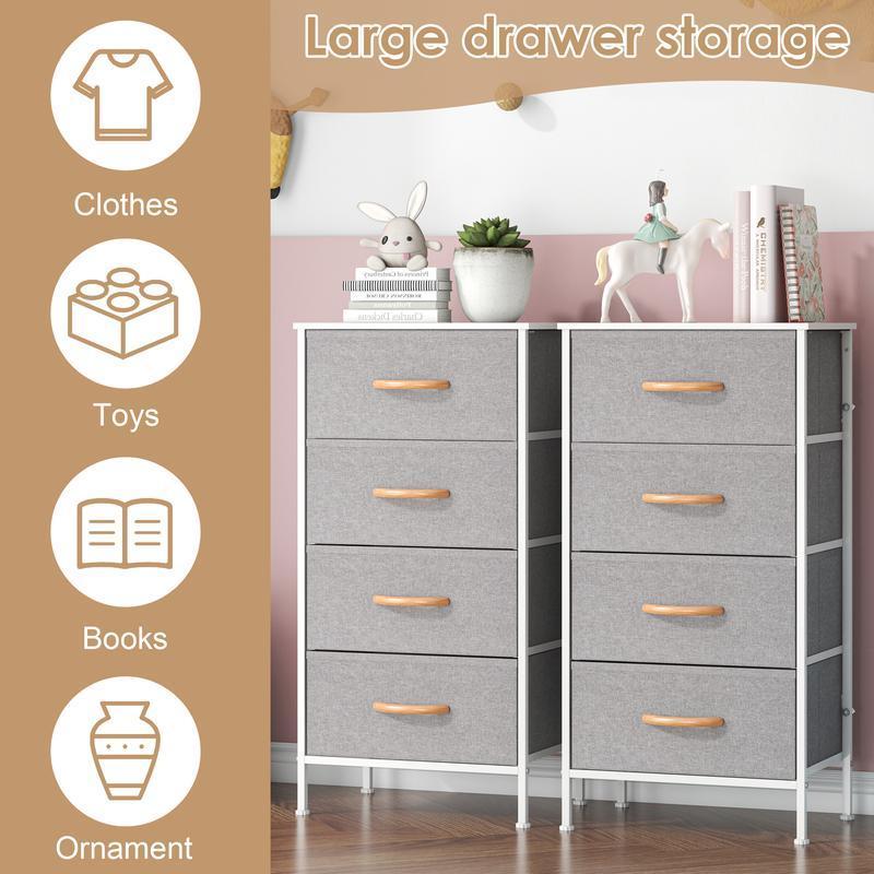 4-Drawer Dresser, Tall Fabric Storage Tower with Sturdy Metal Frame & Wooden Top, Modern Chest of Drawers Organizer Unit for Bedroom, Living Room, Closet, Hallway - Light