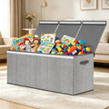 147L Large Foldable Toy Storage Box for Kids, Flip-Top Lid Organiser Chest for Clothes and Toys, Grey Storage Container for Bedroom Playroom Kindergarten [Plus A Free Gift]