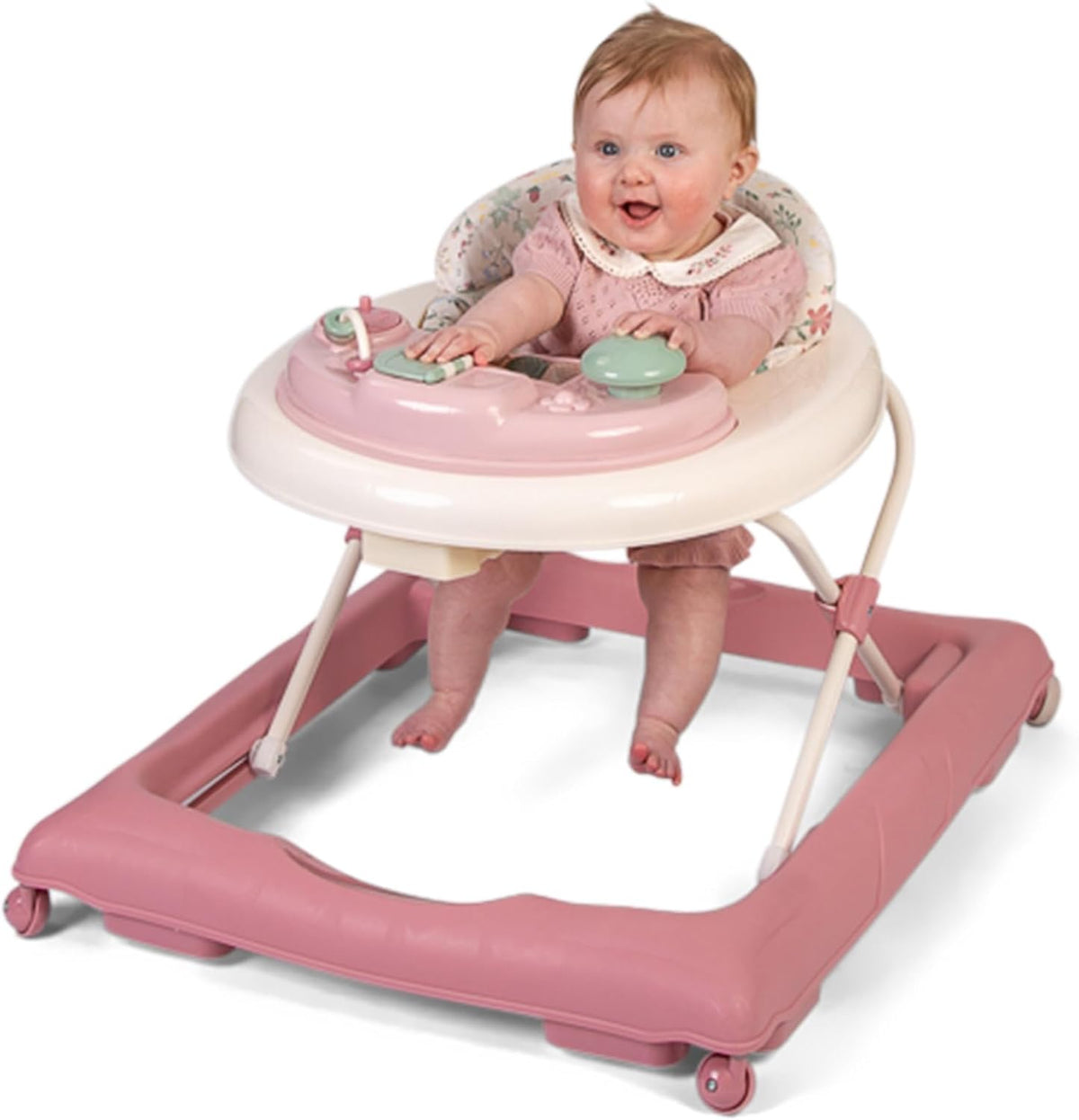 【NS】Baby Go Round Jive Electronic Baby Walker – Rose & Ivy Design: Interactive Musical Play Tray with Lights & Sounds, Adjustable Height, Safe for First Steps