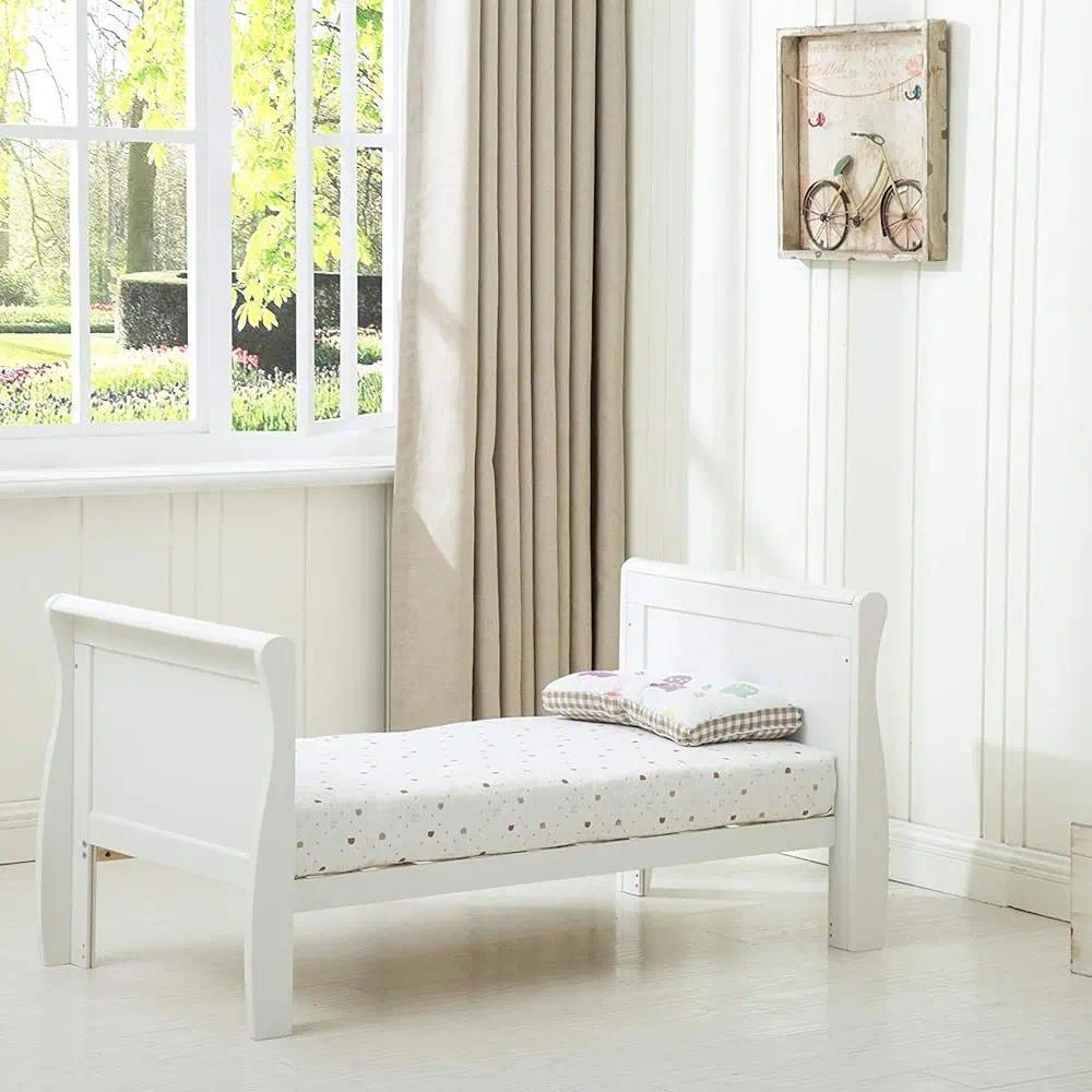 Solid Wood Cot Bed Transforms into Toddler Bed – Includes Premium Waterproof Mattress [Plus A Free Gift]
