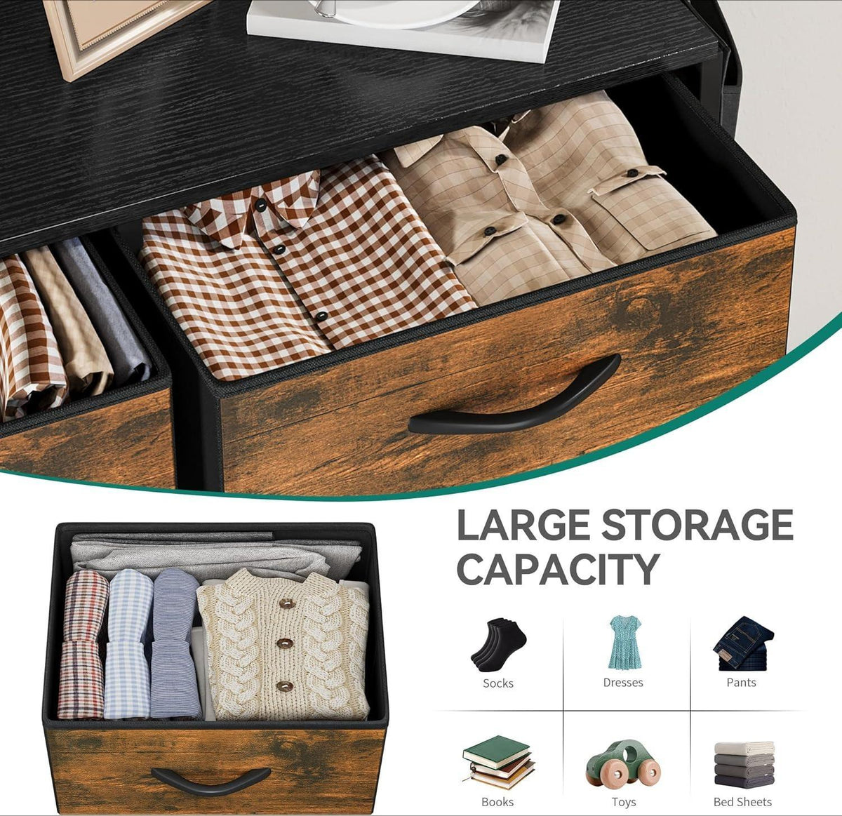 8 Drawers Metal Frame Dresser - Fabric Storage Chest for Bedroom with Handles, Wood Grain Finish for Living Room and Hallway [Plus A Free Gift]