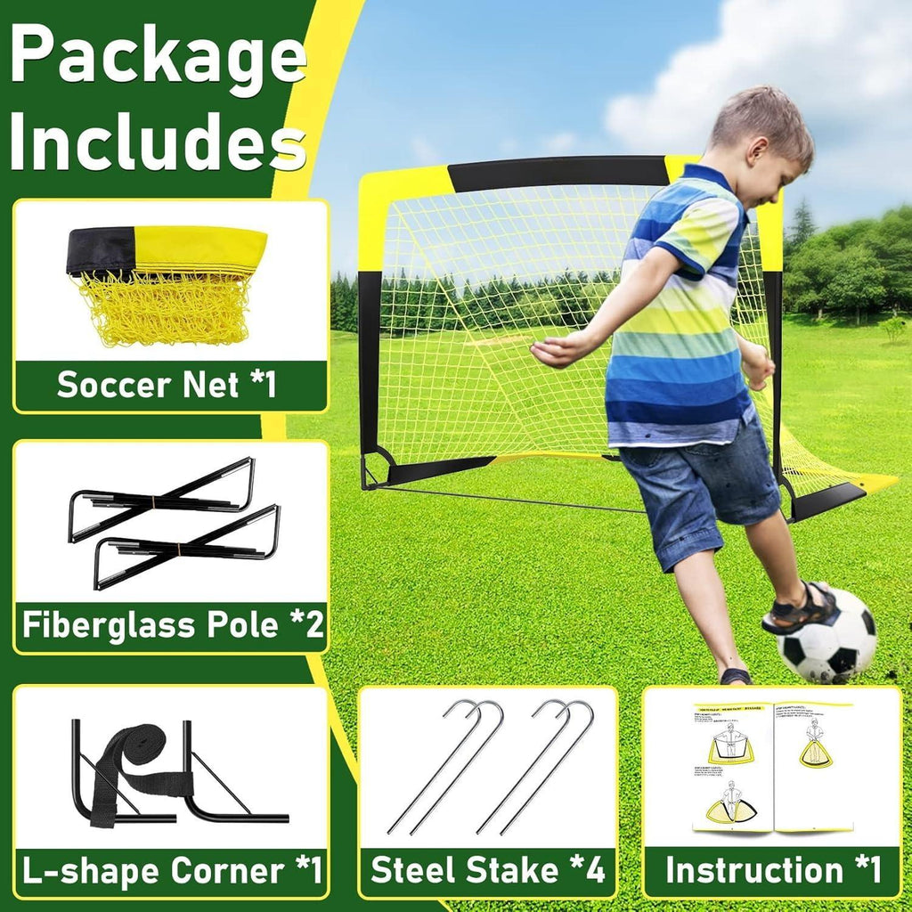 Pop Up Football Goal – Portable & Foldable Soccer Net for Outdoor Training, Backyard, Garden – Lightweight Football Post for Kids & Adults [Plus A Free Gift]