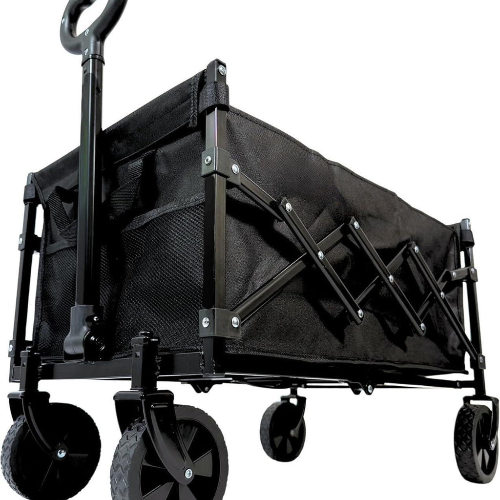 70L Festival Trolley on Wheels, Folding Wagon, Portable Camping Cart, Collapsible Foldable Trolly for Beach Outdoor Garden Picnic Shopping Fishing, Adjustable Handle, Black