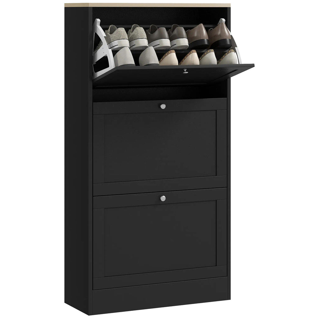 Black Slim Freestanding Shoe Cabinet, 3 Flip-Tilt Drawers Narrow Hidden Shoe Storage Organizer with Adjustable Shelf, Holds 12-18 Pairs of Shoes, Space-Saving Shoe Rack for Entryway, Hallway, Bedroom Home Furniture